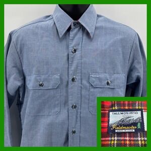 Vintage Fieldmaster Workwear Button Down‎ Shirt Tall Medium M Blue Long Sleeve